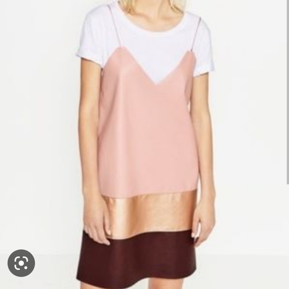 NWT Zara faux leather dress pink gold budghundy S